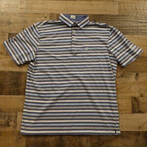Johnnie-O Hangin' Out polo shirt men's large blue white gray stripes